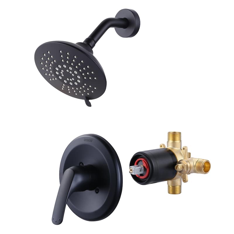 WOWOW Single Handle 5-Spray Round Shower Faucet with Valve - Matte Black