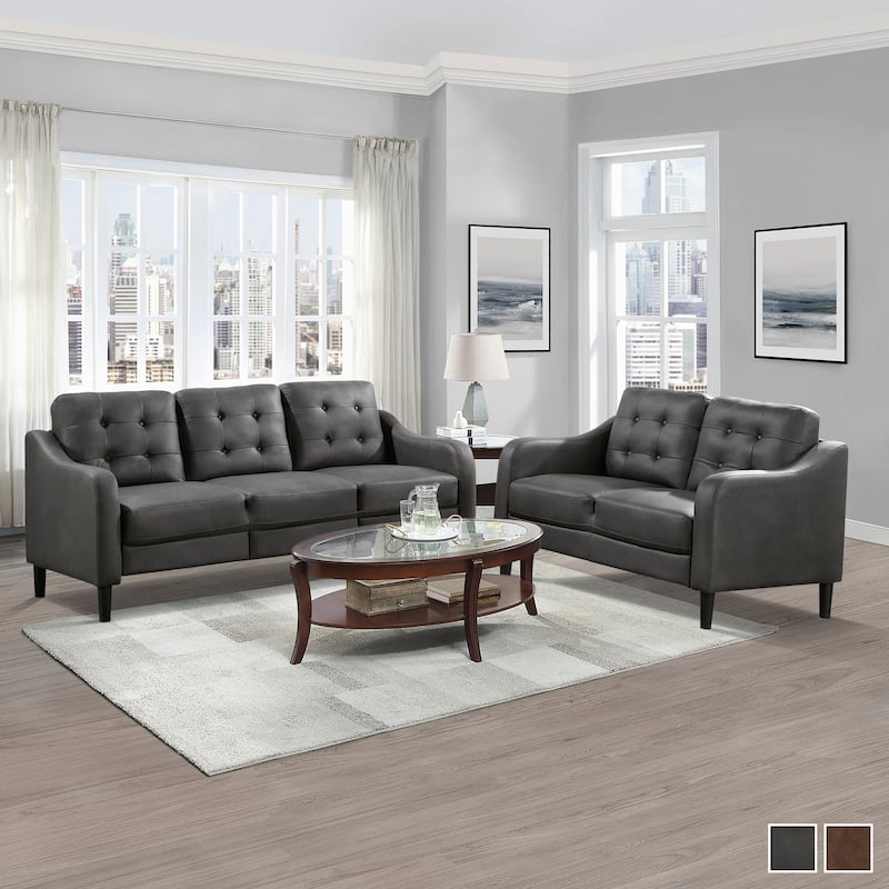 Reagan Polished Microfiber 2-Piece Living Room Sofa Set