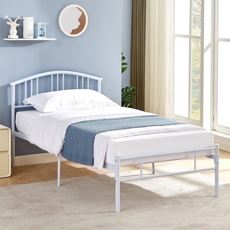 14 Inch Twin Size Bed Frame Metal Platform Bed with Spindle Headboard Footboard Set of 2
