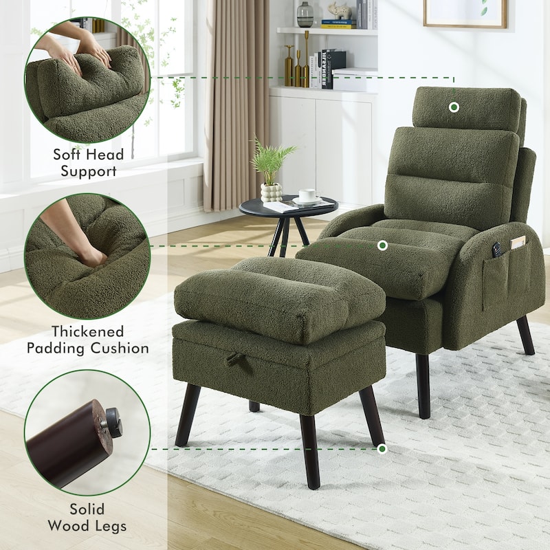 HOMYKA Accent Lounge Chair with Adjustable Backrest Storage Ottoman