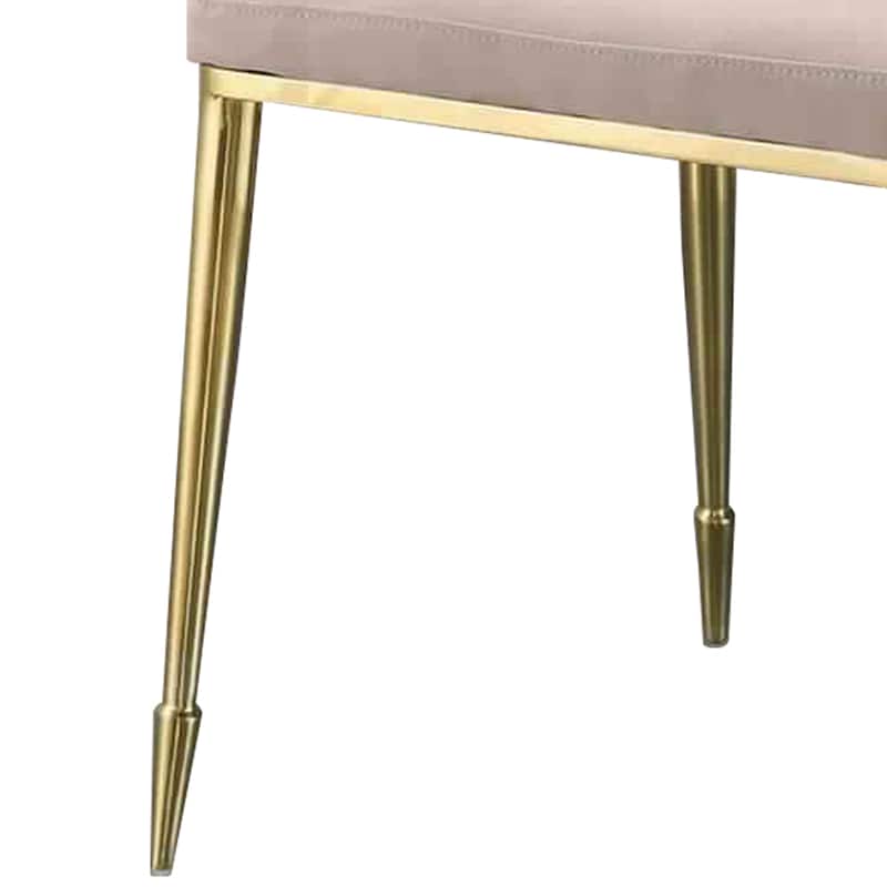 Fabric Upholstered Side Chair with Spindle Legs, Set of 2, Beige and Gold