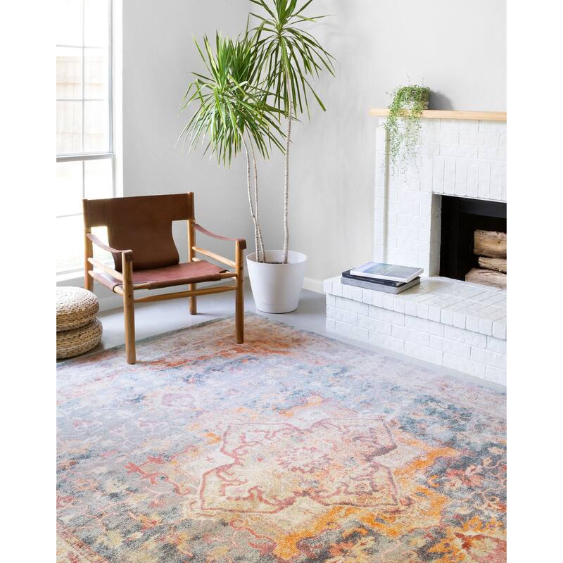 Alexander Home Jennifer Collection Bohemian Medallion Distressed Area Rug