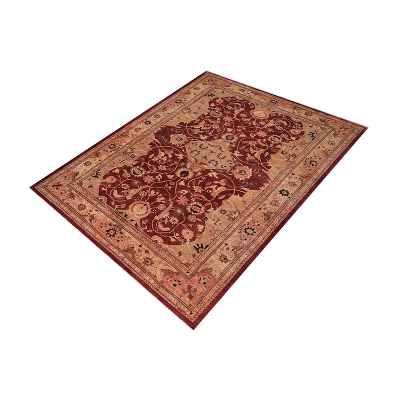 Rustic Heriz Ziegler Yolonda Aubergine Tan Hand-Knotted Rug - 12'2'' x 17'2''