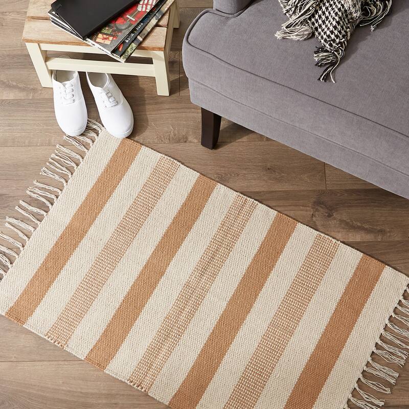 DII Black Ticking Stripe Hand-Loomed Rug 2x3 Ft - 24.0 In. L X 36.0 In. W X 0.2 In. H