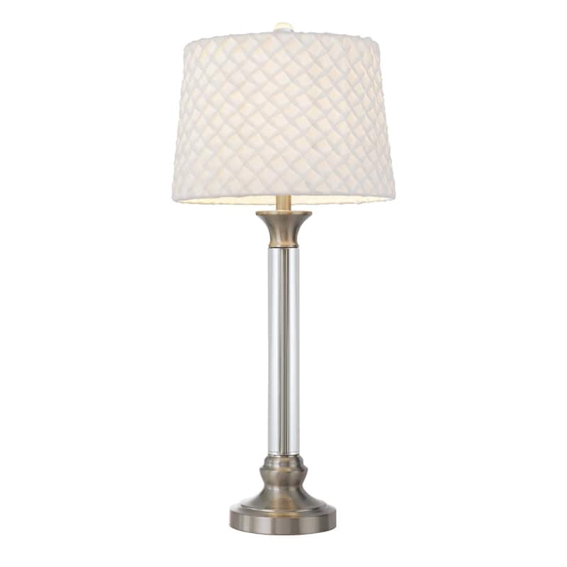 Nickel Metal Table Lamp with White Fabric Empire Shade and Dimmable 3 Way Switch - 14” x 14” x 32” (D x W x H)