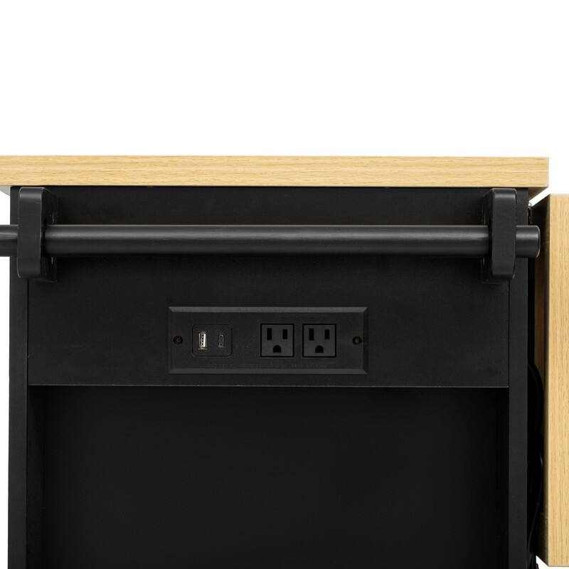 51.2" Rolling Kitchen Island with Drop Leaf, Kitchen Island with 6 Drawers, Pull Out Trash Can Storage and Power Outlet