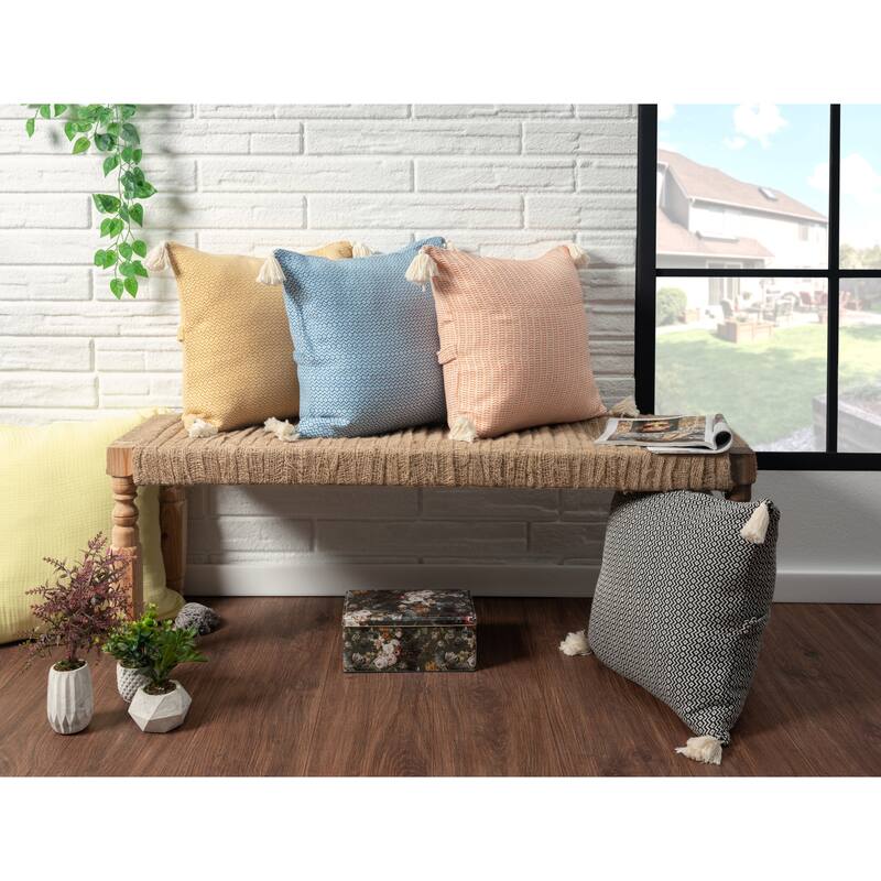 Geometric Chevron Square Throw Pillow with Tassels - 18" - Black and White