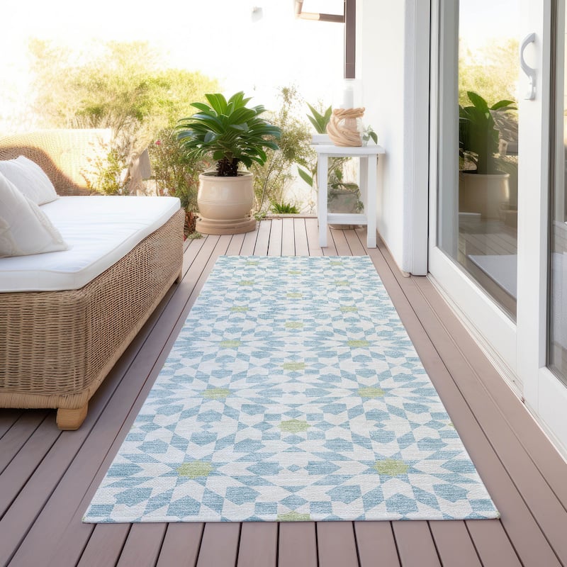 Machine Washable Indoor/ Outdoor Chantille Modern Boho Rug - Sky - 2'3" x 7'6"