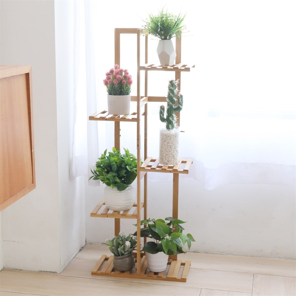 5 Tier Bamboo Corner Plant Stand Flower Pot Rack Wooden Planter Holder