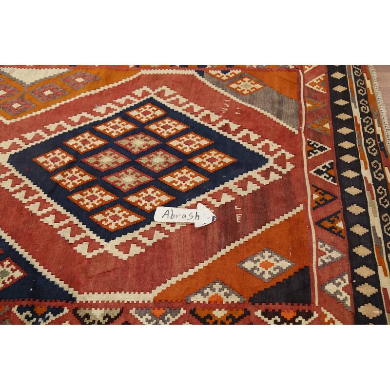 Kilim Qashqai Persian Vintage Rug Hand-Knotted Tribal Wool Carpet - 4'6"x 10'8"