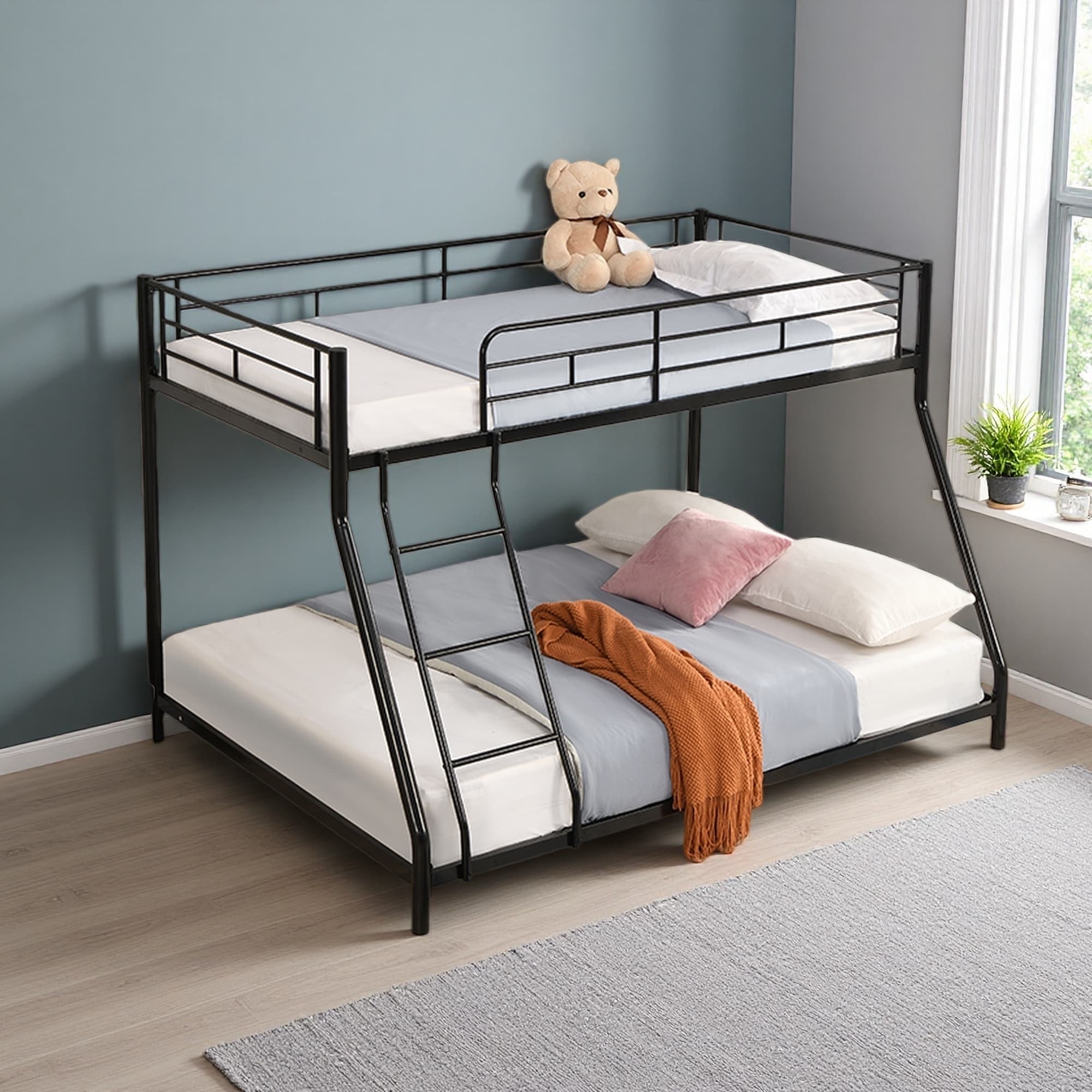 Twin over Full Metal Bunk Bed, Steel Frame, Noise-Free, No Box Spring