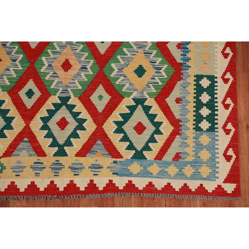 Hand Woven Oriental 100% Wool Carpet Southwestern Geometric Multi-Colored Kilim Area Rug - 8' 0'' X 5' 10''