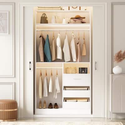 36'' W Freestanding Walk-in Closet Organizer System with 2 Hanging Rods and 3 Wood Drawers