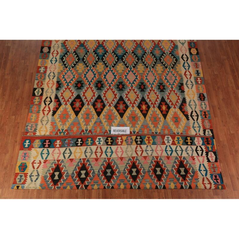 All-Over Trellis Kilim Oriental Area Rug Flatweave Wool Carpet - 8'5"x 12'3"