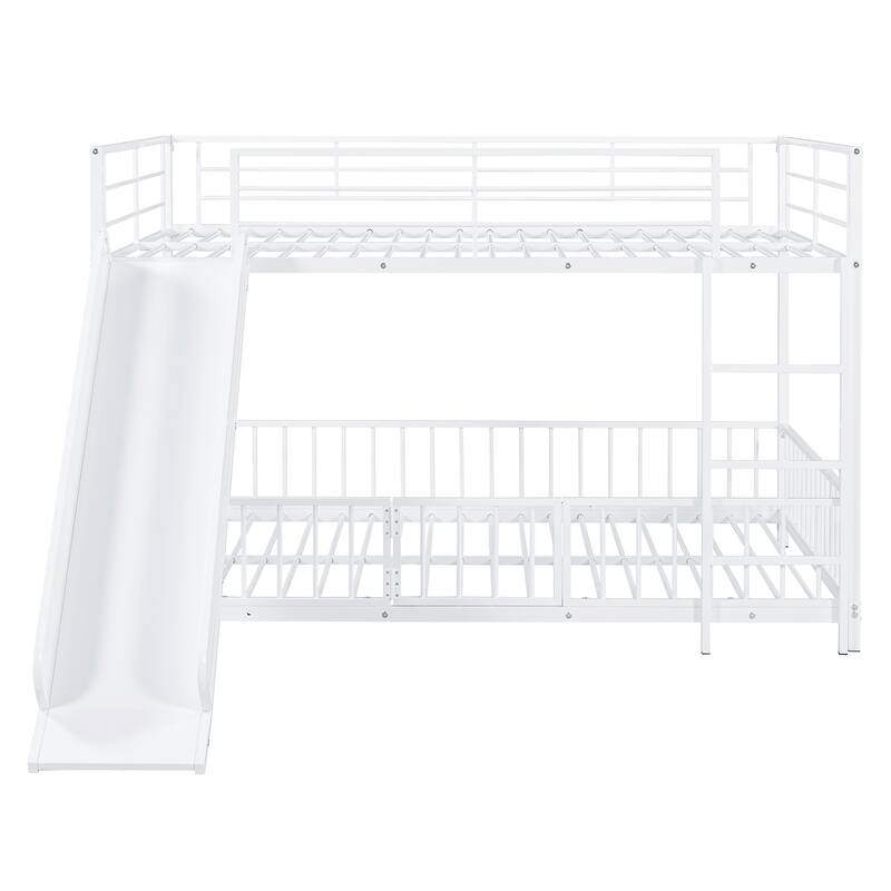 Metal Bunk Bed with Slide and Guardrails for Kids, Boys and Girls, Bedroom