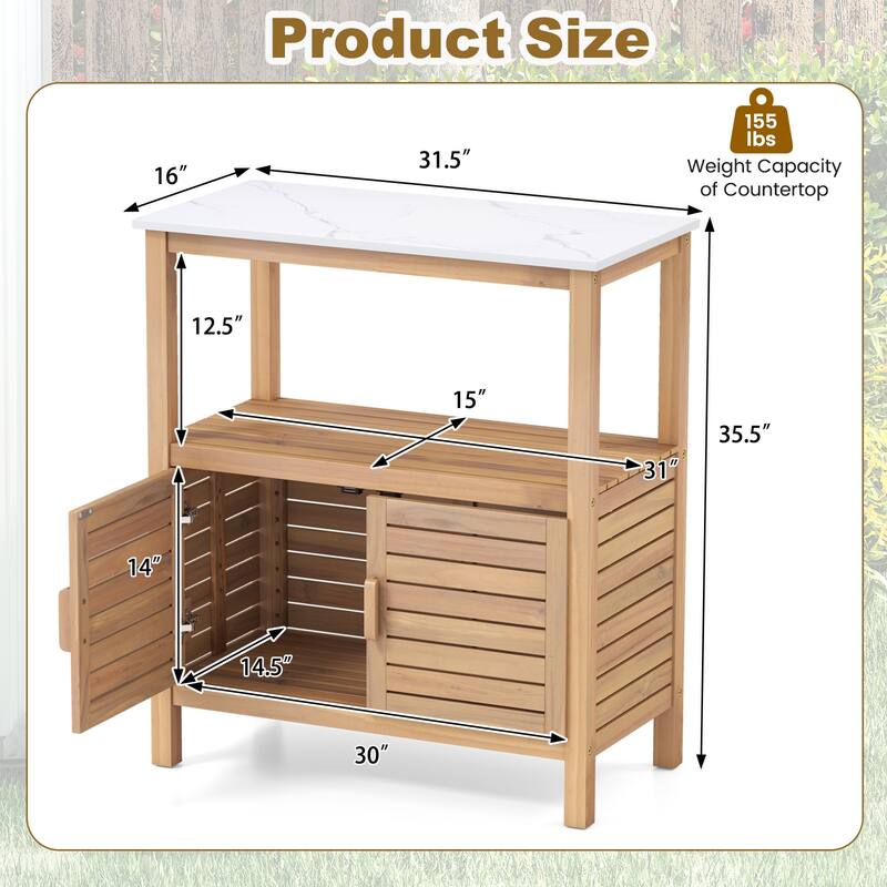 Gymax Outdoor Potting Bench w/ Resin Tabletop Storage Shelf & Cabinet