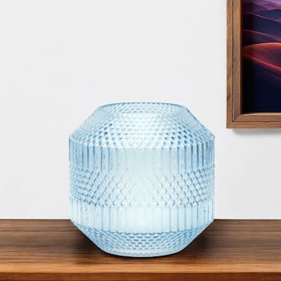 HomeRoots 8" Pale Blue Geometric Cylinder Glass Table Vase - 8