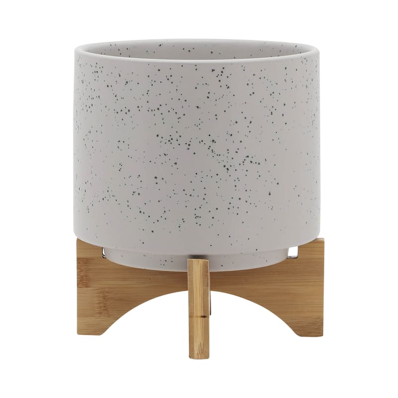 Sagebrook Home Ceramic Planters with Bamboo Stand Indoor/Outdoor