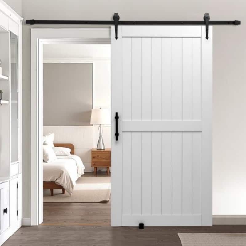 White MDF Pine Sliding Barn Door with Waterproof PVC Coating - 42x84