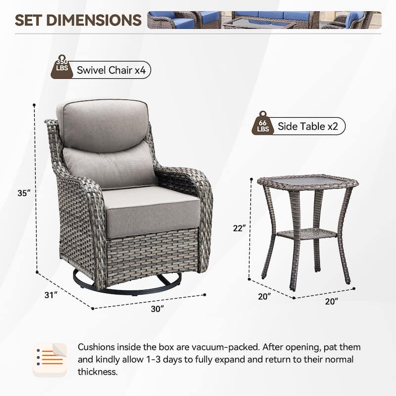 Outdoor Patio Sofa Swivel Chair with 6-Inch Thick Cushions Set