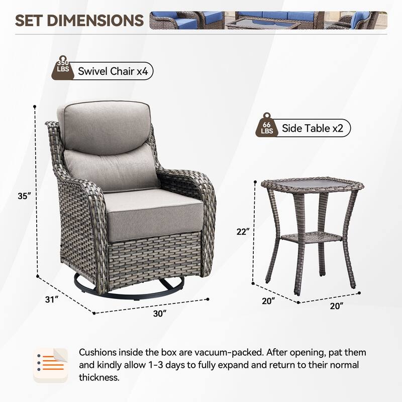 Pocassy Outdoor Glider Chairs Table with 5Inch 6Inch Cushion