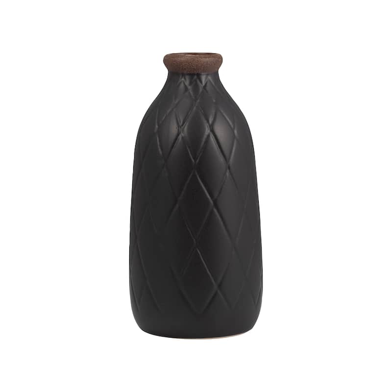 Sagebrook Home Neutral Ceramic Vase - 4" x 4" x 9" - Plaid Black