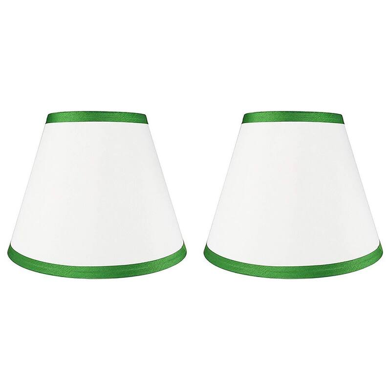 Hardback Faux Silk Conical Lamp Shade, 5 inch Top, 9 inch Bottom, 7 inch Slant - Set of 2 - Off White, Green