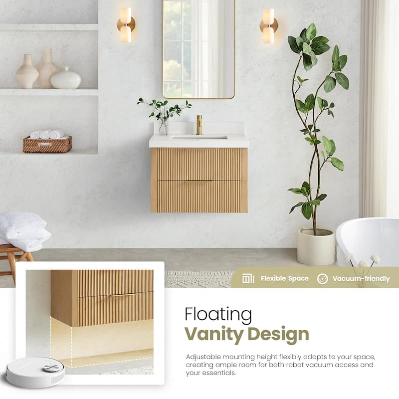 Barcelona Floating Bath Vanity with Quartz Stone Top without Mirror