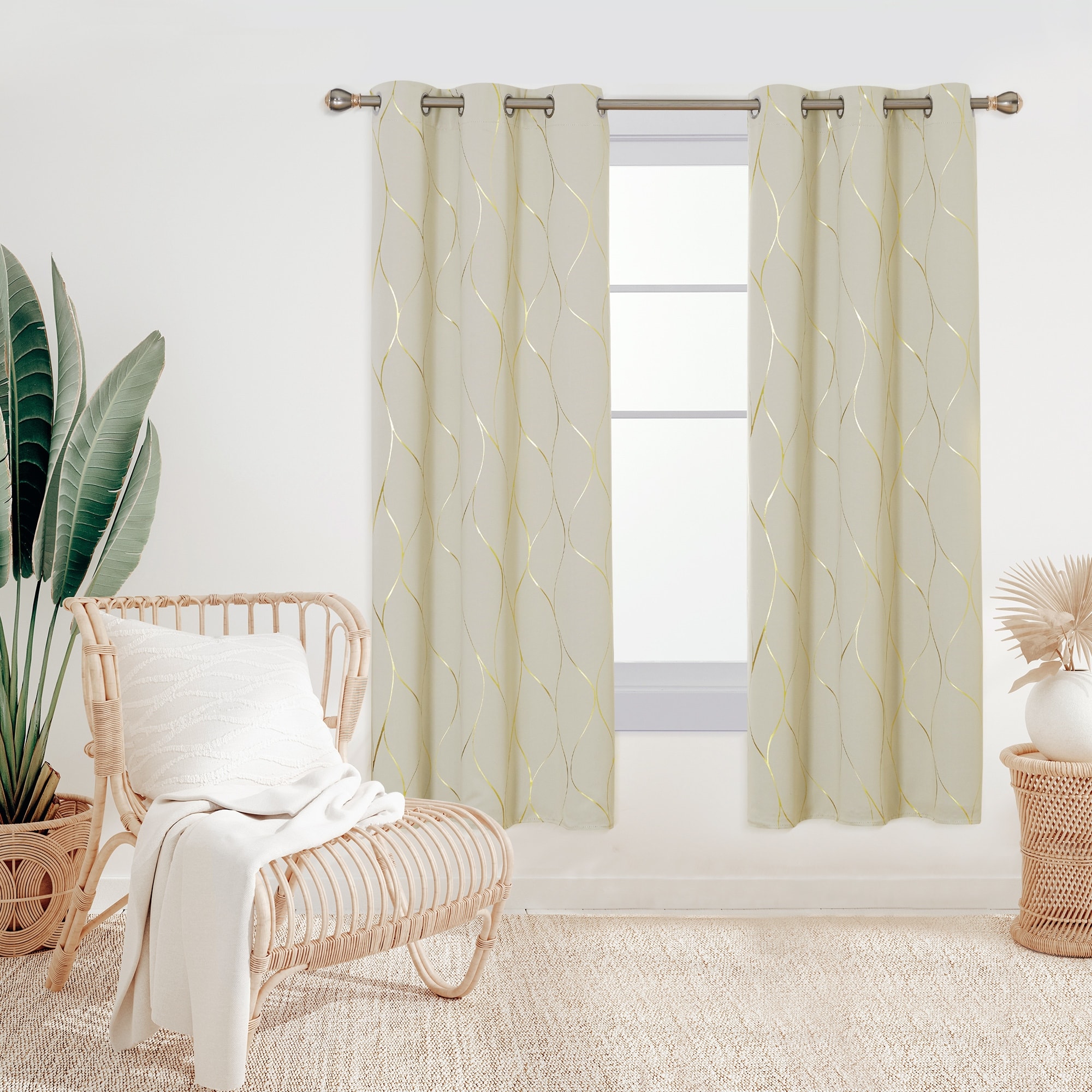 Deconovo Gold Line 42 Width Curtain Panel Pair (2 Panel)