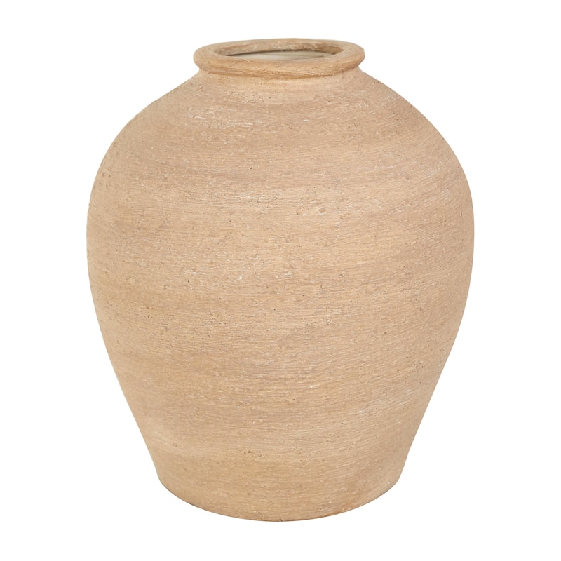 Porcelain Ceramic Wide Textured Decorative Vase - Beige - Roche River Decor