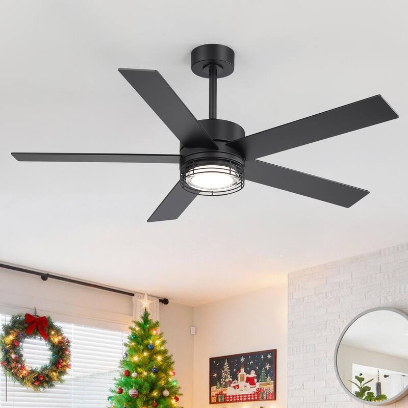 72/52-inch Reversible 8/5-Blade Dimmable LED Ceiling fan with Light and Remote - 52-inch - Black