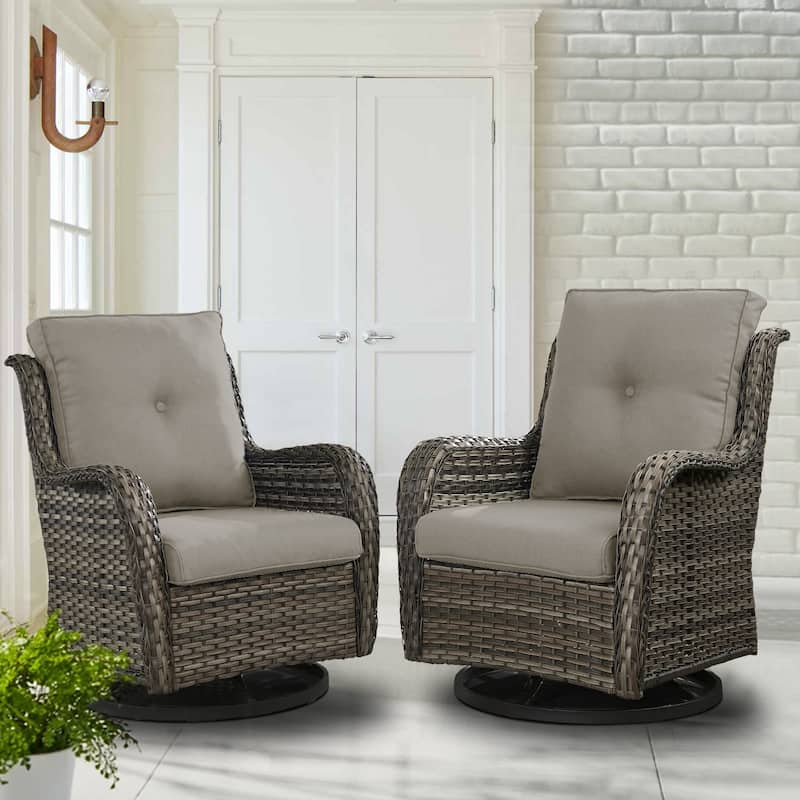 Pocassy Outdoor Wicker Glider Swivel Club Chairs (Set of 2) - Grey/Grey
