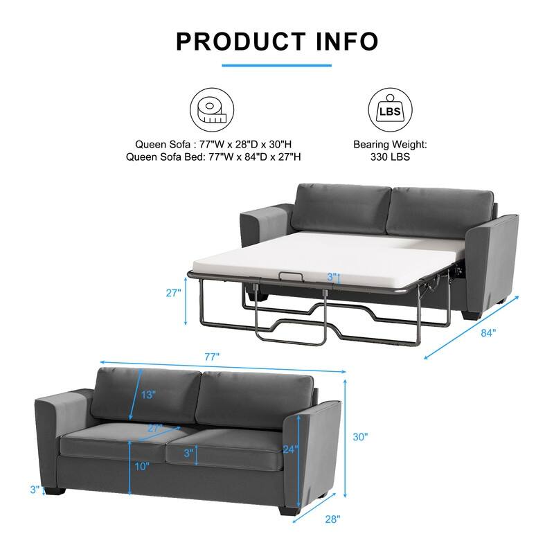 MIxoy Modern Velvet Queen Size 2-in-1 Pull Out Sleep Sofa Bed