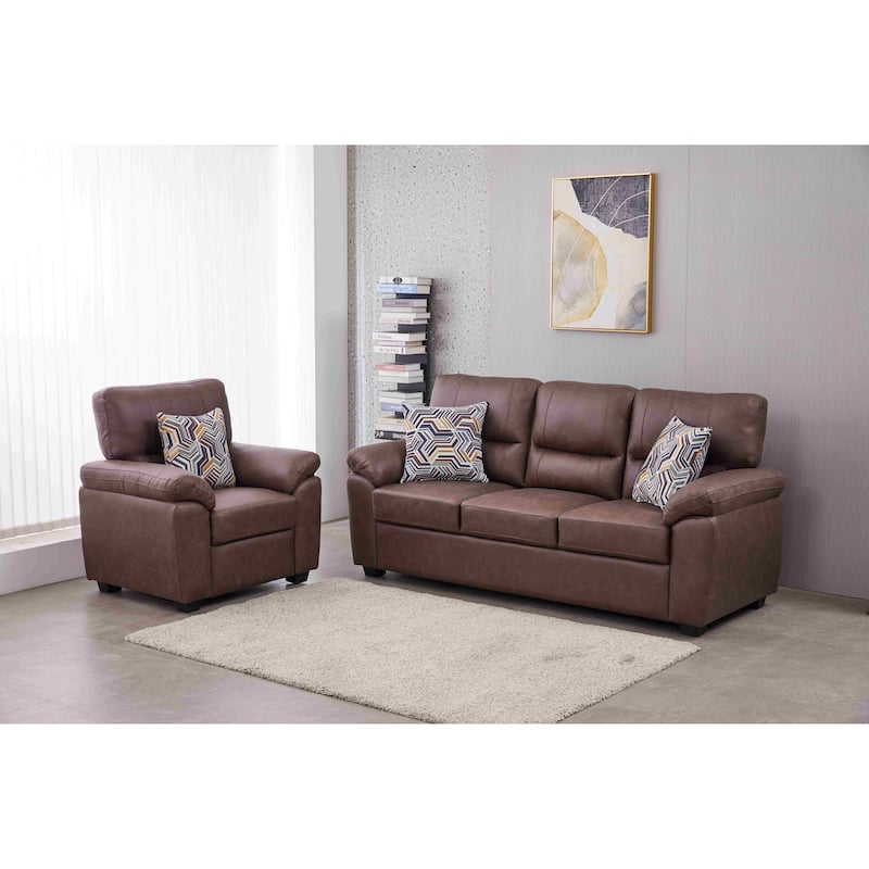Faux Leather Living Room Set - Brown