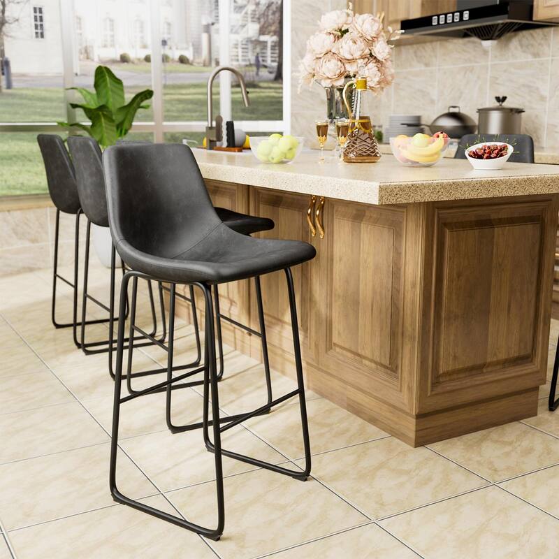 Furniwell 41.3 Inch High Faux Leather Counter Bar Stool, Set of 2