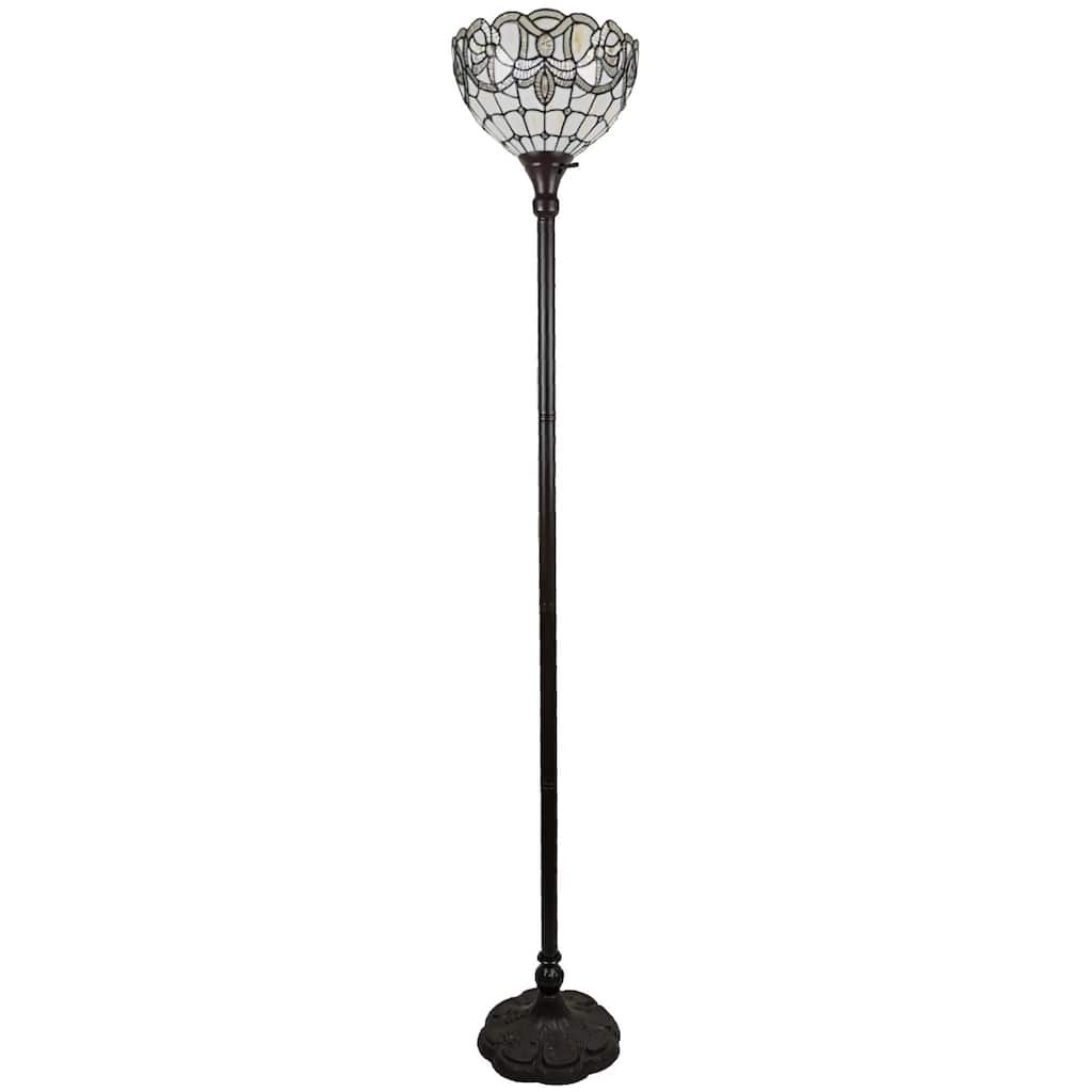 HomeRoots 72" Brown Traditional Shaped Floor Lamp With Brown Stained Glass Bowl Shade - 12