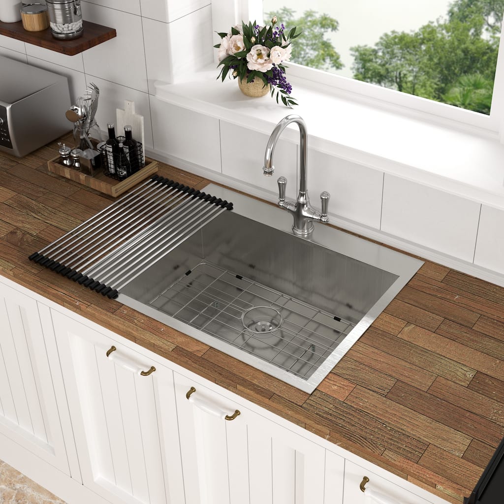 33 Inch Drop In Sink - Kitchen Sink Drop in Topmount Single Bowl Sink 16 Gauge Stainless Steel Kitchen Sink Basin