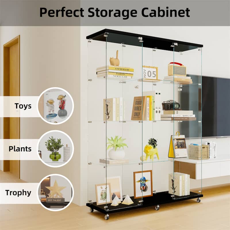 Floor Standing Glass Display Cabinet with 4 Shelves Extra Large