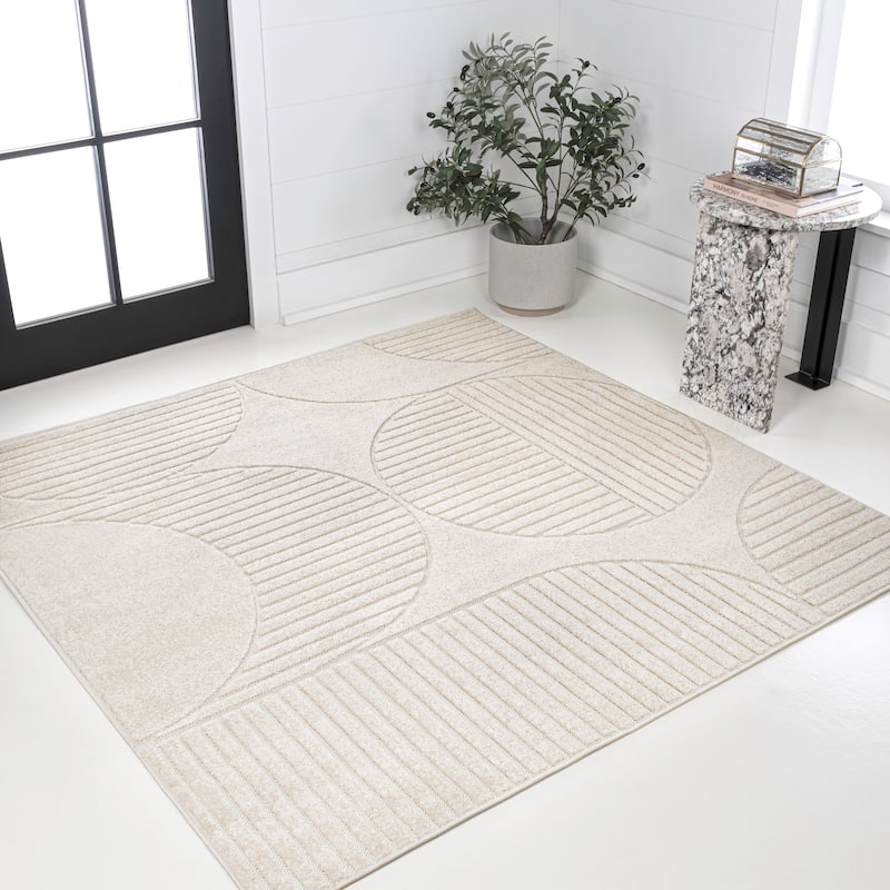 JONATHAN Y Dila Geometric Arch Scandi Striped Ivory/Cream Area Rug - 7' Square - Ivory/Cream