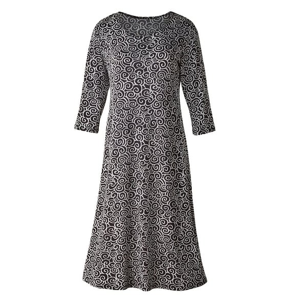 Women's A-Line Dress - Simple Swirls Black & White - 3/4 Sleeves