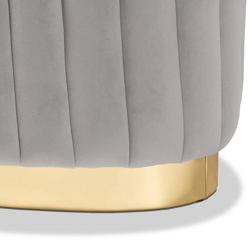 Kirana Glam and Luxe Velvet Fabric and Gold PU Leather Ottoman