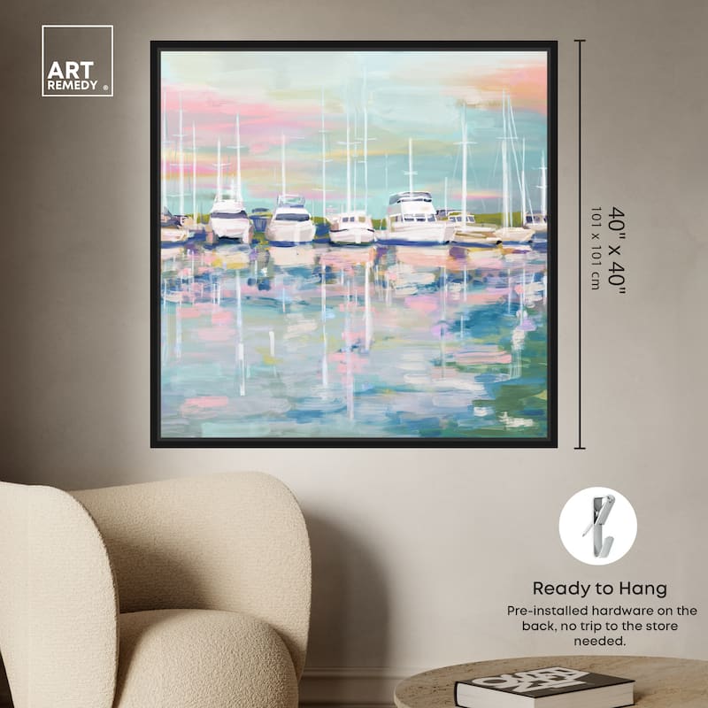 Art Remedy Coastal Dock Framed Sailing 1 Piece Canvas Wall Art