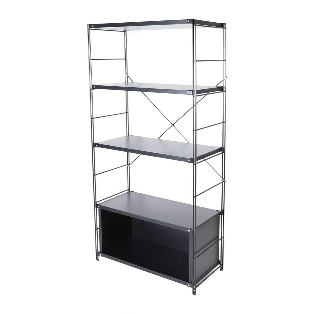 Brentwood Modern 66" Tall Etagere Bookcase with Black Stainless Steel Frame, Bookshelf for Home Living Room and Office