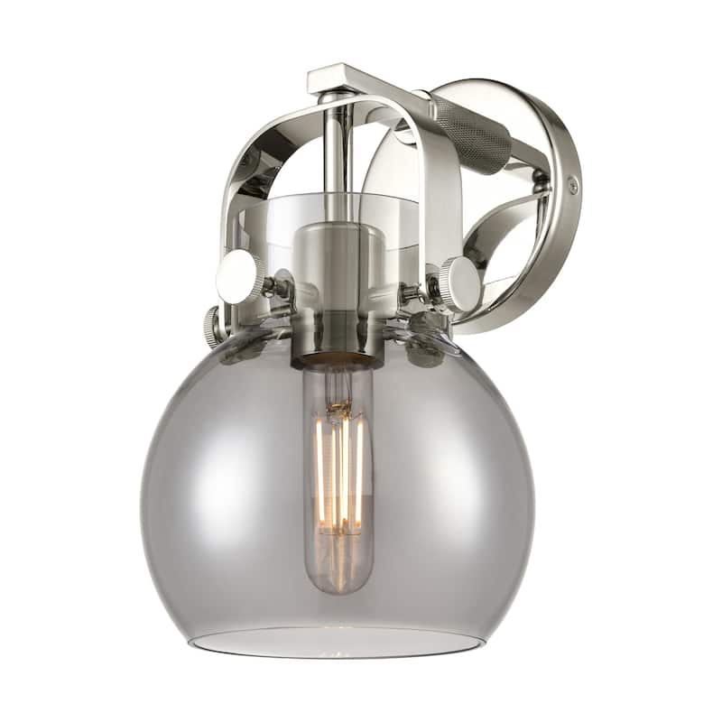 Innovations Lighting 423-1W-5-7 Pilaster II Sphere Sconce Pilaster II - Polished Nickel / Plated Smoke