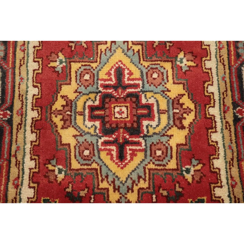 Hand Knotted Oriental 100% Wool Carpet Traditional Medallion Red Heriz (serapi) Area Rug - 5' 6'' X 2' 11''