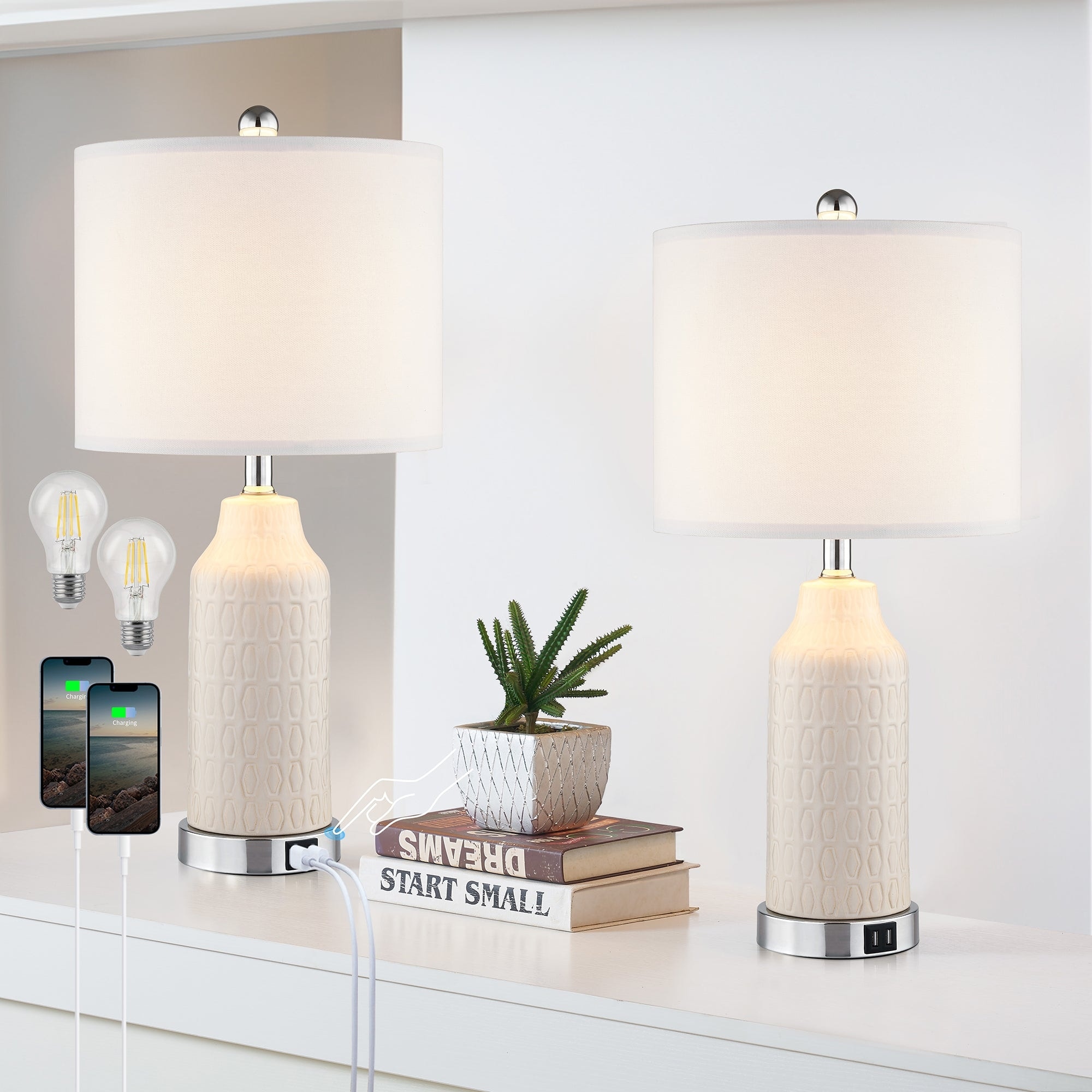 White ceramic lamp set of 2 online