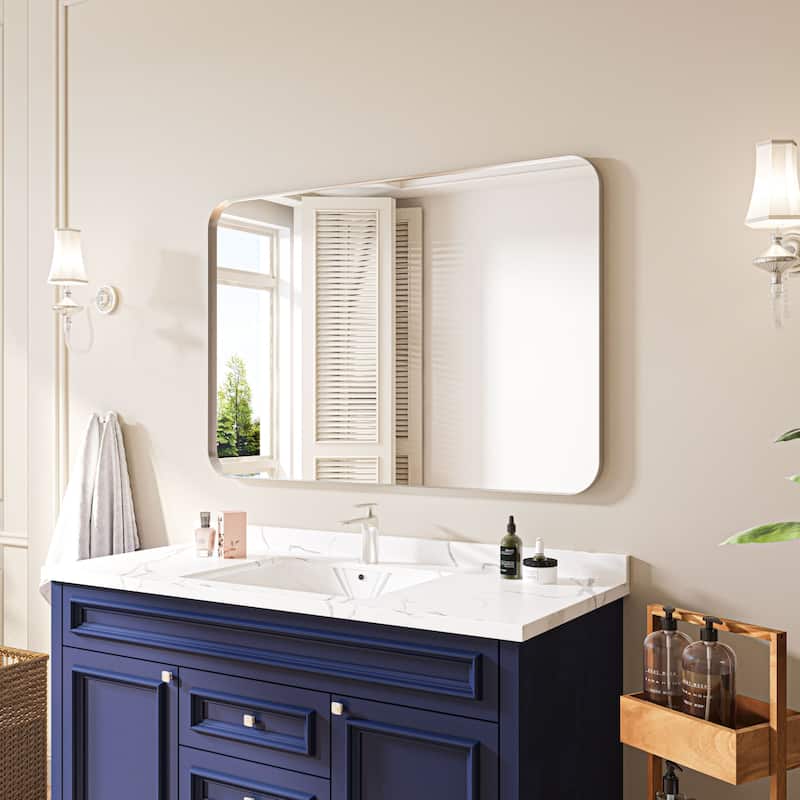 Organnice Rectangular Aluminum Frame Vanity Bathroom Mirror with Clear Glass