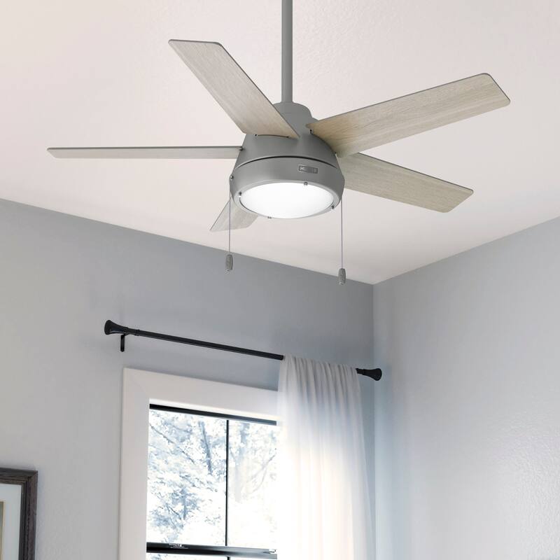 Hunter 44" Burroughs Ceiling Fan with LED Light, Pull Chain - Matte Silver