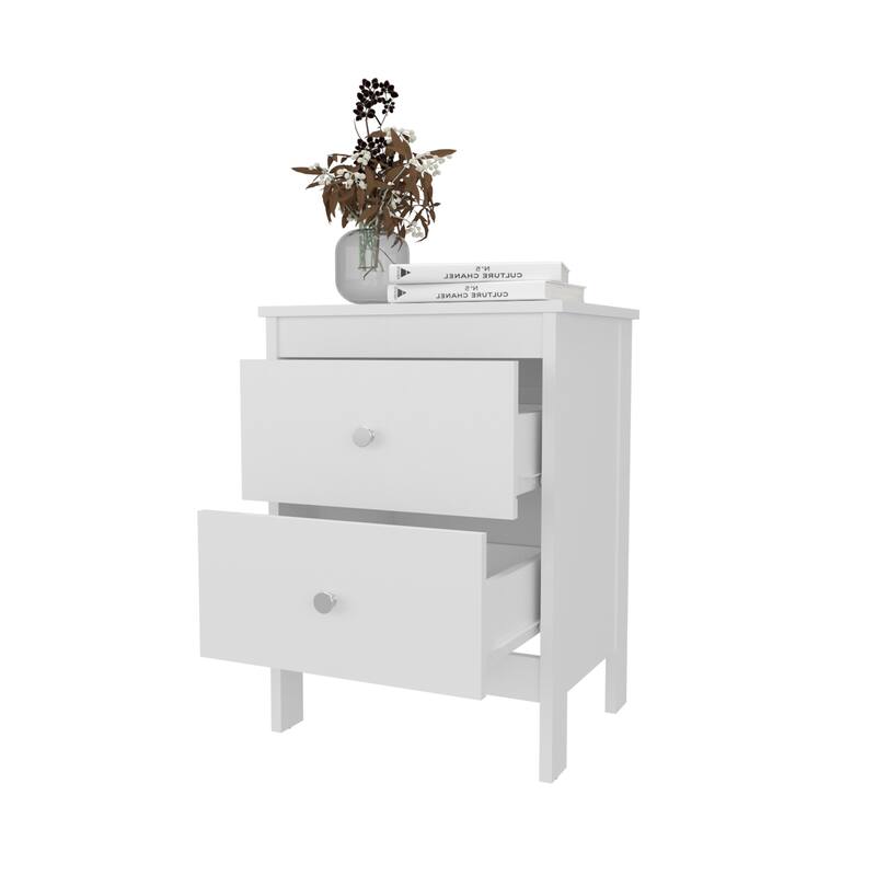White Nightstand with 2 Drawers