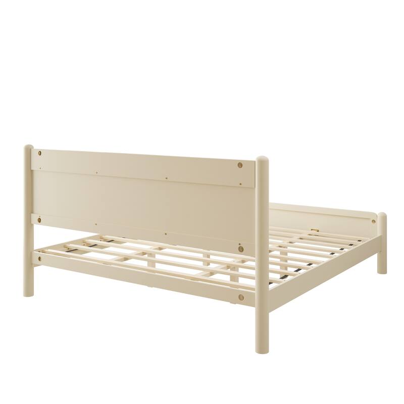 Wood Platform Bed Frame with Headboard & Wooden Slat Support